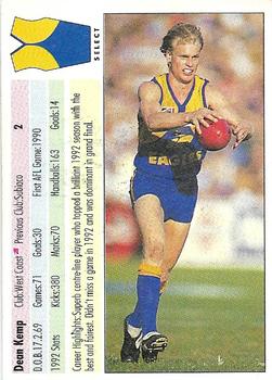 1993 Select AFL #2 Dean Kemp Back